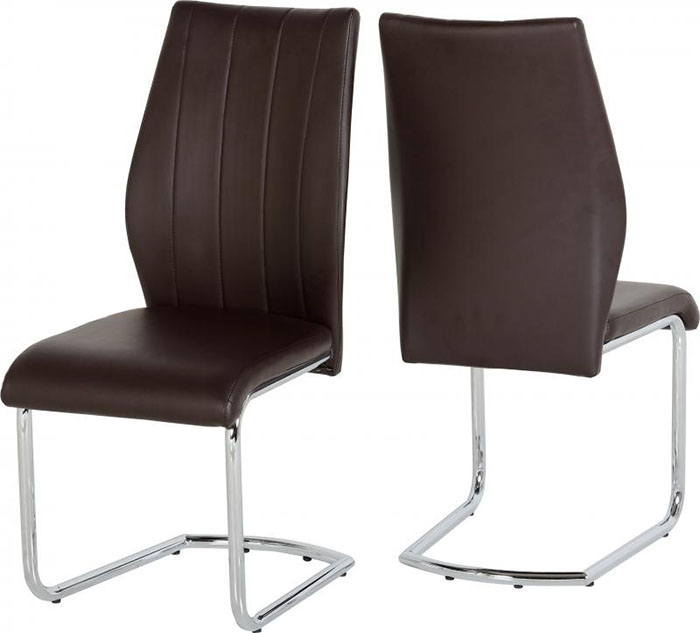 Milan Chair in Brown Faux Leather With Chrome Legs